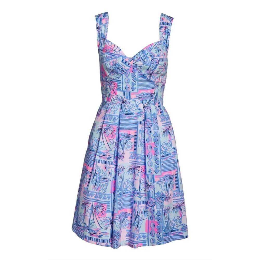 Lilly Pulitzer Cyndi Whisper Blue Yeah Buoy Nautical Fit & Flare Dress 0 - Picture 9 of 15